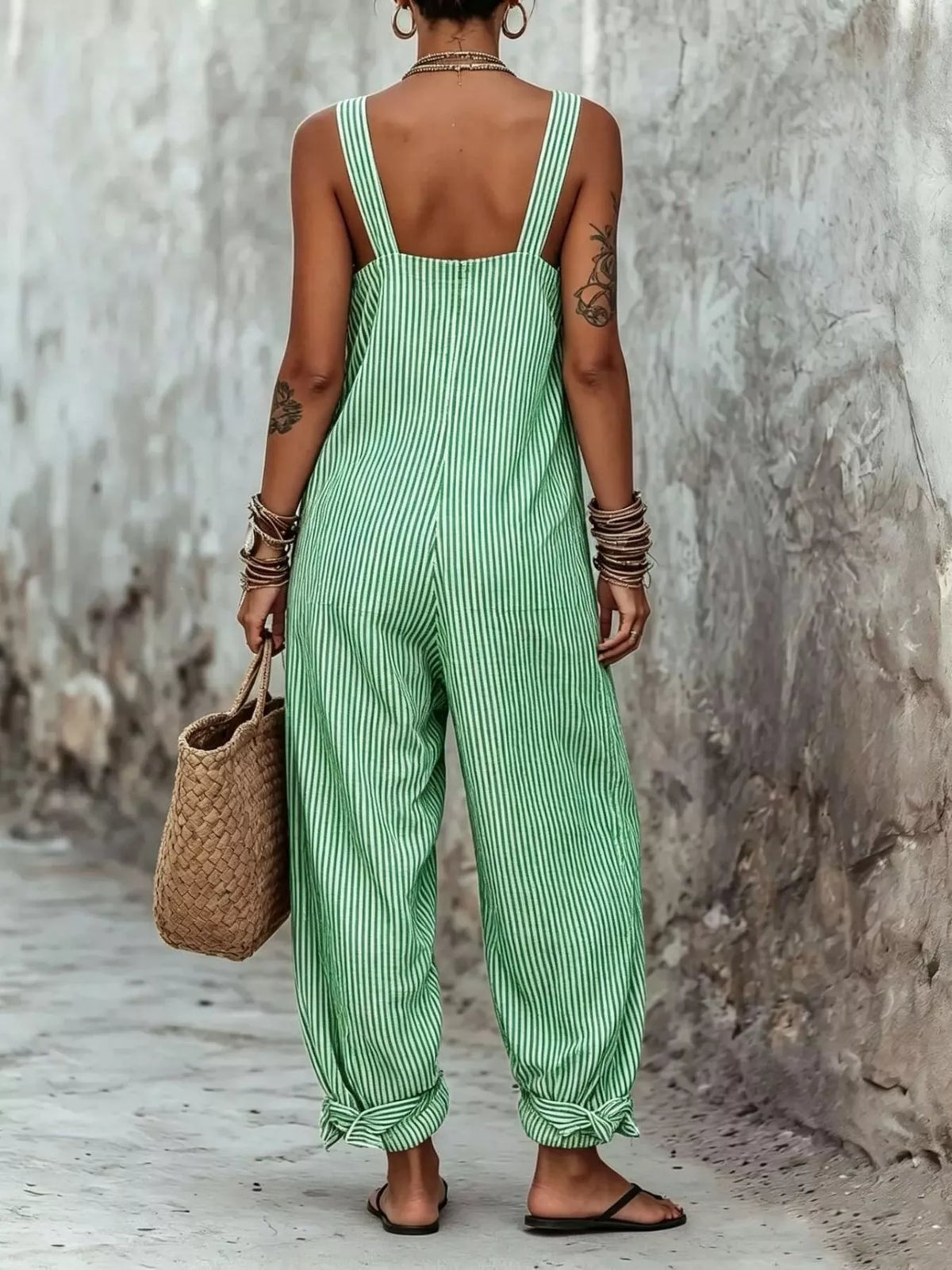 Black Striped Square Neck Wide Leg Jumpsuit, product view 2