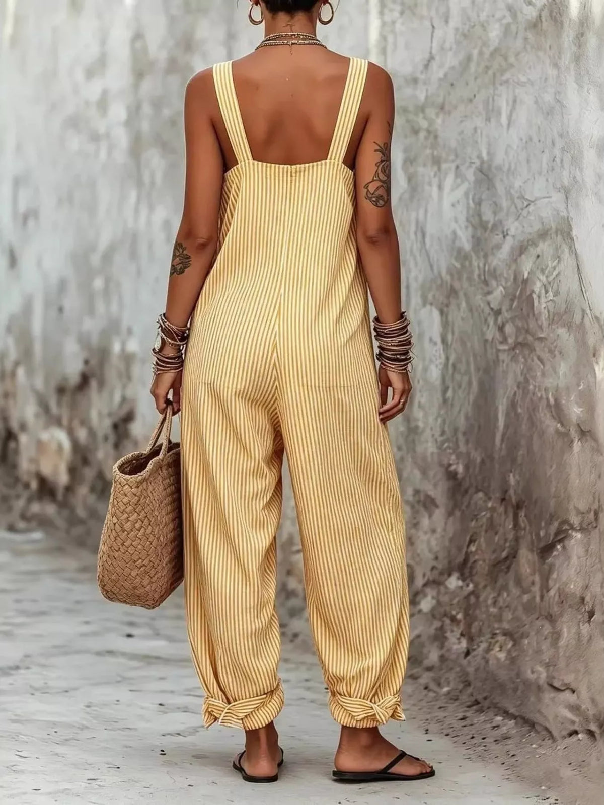 Black Striped Square Neck Wide Leg Jumpsuit, product view 6